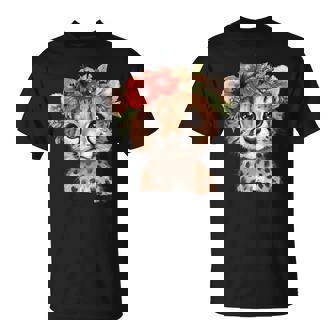 Cute Cheetah With Flower Crown T-Shirt - Monsterry