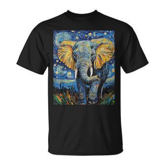 Cute Elephant Africa Van Gogh Style Starry Night T-Shirt - Monsterry