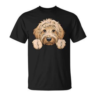 Cute Goldendoodle Peeking Pocket Golden Doodle Dog T-Shirt - Monsterry