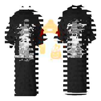 Cute Halloween Ghost Drink Pumpkin Spice Beanie Girl Women T-Shirt - Seseable