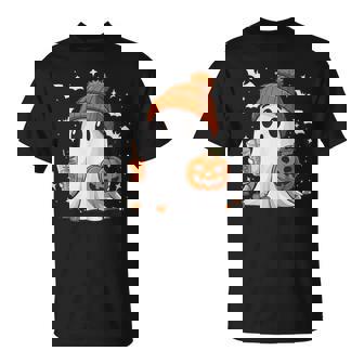 Cute Halloween Ghost With Pumpkin Spice Drink Spooky Season T-Shirt | Seseable FR