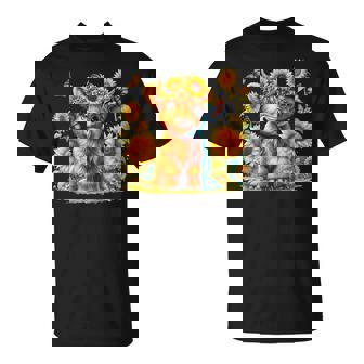 Cute Highland Cow With Sunflower Butterflies Farm Western T-Shirt - Thegiftio