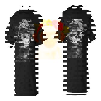 Cute Monkey With Flower Crown T-Shirt - Monsterry