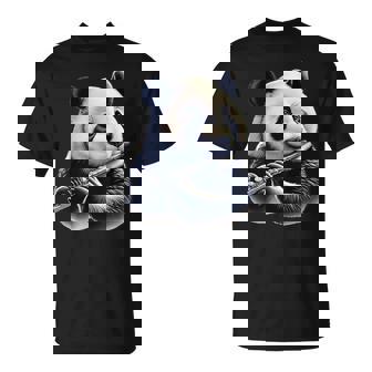 Cute Panda Bear Playing Flute Musician Music T-Shirt | Mazezy