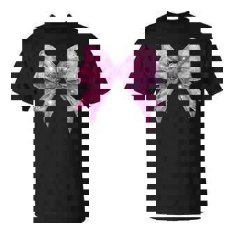 Cute Pink Bow Coquette Aesthetic Bow Print Bow T-Shirt - Thegiftio