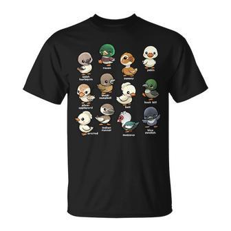 Cute Types Of Duck Waterfowl Animals Of The World Duck Lover T-Shirt - Thegiftio UK