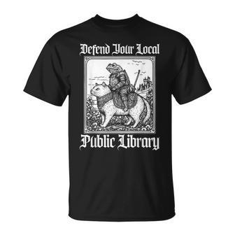 Defend Your Local Public Library Knight Riding Cat T-Shirt - Thegiftio UK