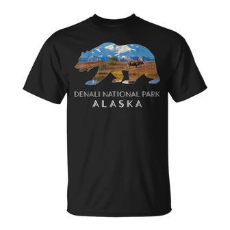 Denali National Park Alaska Bear Scene With Mountain Moose T-Shirt | Seseable UK