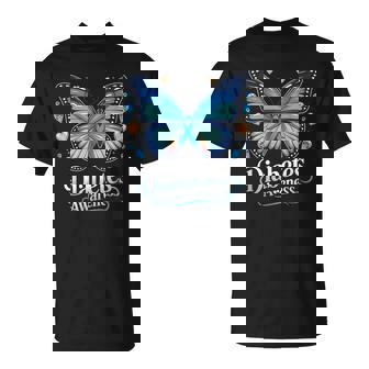 Diabetes Awareness Butterfly Blue Ribbon T1d T-Shirt | Mazezy