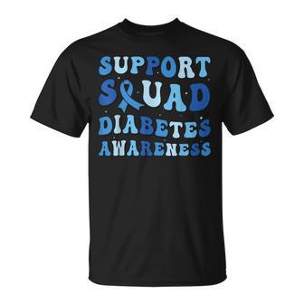 Diabetes Awareness Warrior Support Squad Groovy Blue Ribbon T-Shirt - Thegiftio UK