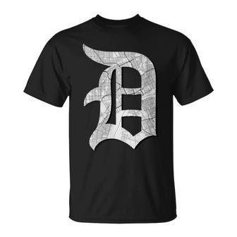 Distressed Detroit D Lettering Road Map T-Shirt - Thegiftio UK