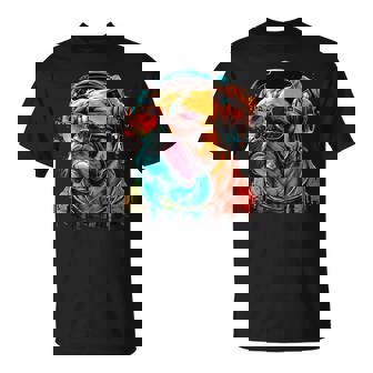 Dj Boxer Chien Avec Lunettes Deoleil Et Écouteurs Musique T-Shirt - Cadeauxyz