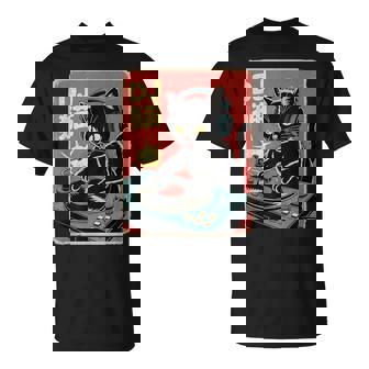 Dj Cat Cool Music Japanese Black Cat Djing Cat Lover T-Shirt | Seseable CA