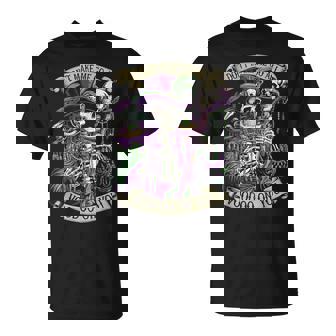 Don't Make Me Go All Voodoo On You Skeleton Mardi Gras Skull T-Shirt - Monsterry