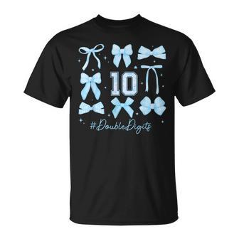 Double Digits Birthday Girl 10Th Birthday Coquette Blue Bow T-Shirt - Thegiftio UK