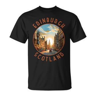 Edinburgh Scotland Retro Distressed Circle Travel Souvenir T-Shirt - Thegiftio