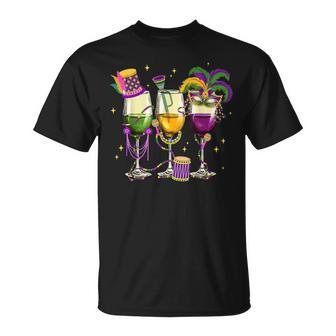 Fat Tuesday Mardi Gras Wine Glasses Drink Carnival Women T-Shirt | Mazezy