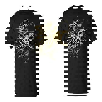 Fisherman Halloween Bass Fish Skull Skeleton Fishing Dad T-Shirt - Thegiftio