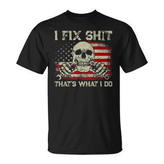 I Fix Shit That's What I Do Vintage Mechanic American Flag T-Shirt | Mazezy