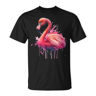 Flamingo Aquarellplash Tropft Hübsche Tiermalereiogel T-Shirt - Geschenkecke