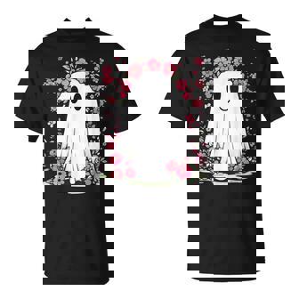 Floral Ghost Halloween Girls Cute Spooky Halloween Ghost T-Shirt - Seseable