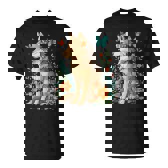 Floral Wolf With Butterflies Mystical Forest Nature Lovers T-Shirt - Monsterry