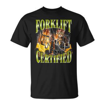 Forklift Certified 90S Graphic Cat Meme Forklift Cat Driver Women T-Shirt | Mazezy