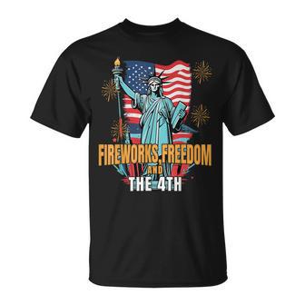 Fuegos Artificiales Libertad Julio Estatua De La Libertad Camiseta unisex - Regaloses