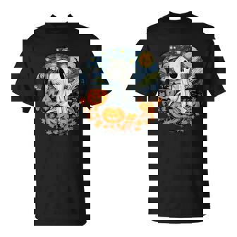 Fun And Spooky Impressionist Starry Night Ghost Halloween T-Shirt | Mazezy