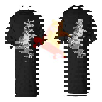 Cat On A Skateboard Skateboarding T-Shirt - Monsterry