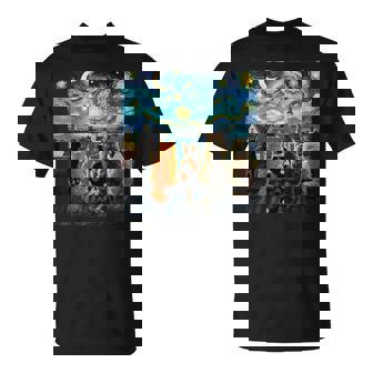 Cat Starry Night Van Gogh Cats Rooftop Scene Feline T-Shirt | Mazezy