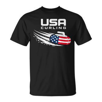 Curling Usa Support American Flag Winter Sports Lovers T-Shirt - Seseable