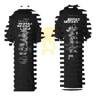 Cute Highland Cow Workout Gym Fitness Weightlifting T-Shirt - Monsterry