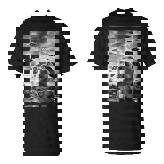 Dog Pitbull Selfie With Ufos Alien Novelty T-Shirt | Mazezy