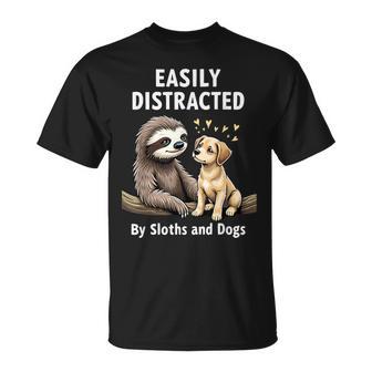 Easily Distracted By Sloths And Dogs T-Shirt - Thegiftio UK