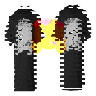 Emoticon Peace Winking Flower Crown Lips Blowing Kiss T-Shirt - Seseable