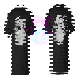 Ghost Coquette Bow Bats Spooky Season Happy Halloween T-Shirt - Seseable