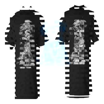 Shih Tzu Dog Blue Denim Patchwork Graphic Animal T-Shirt | Seseable CA