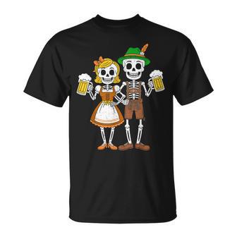Skeleton Couple Oktoberfest Pretzel Beer Party Adults T-Shirt - Thegiftio UK