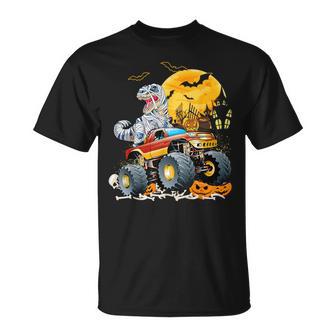 T Rex Saurus Riding Monster Truck Happy Halloween T-Shirt - Thegiftio UK