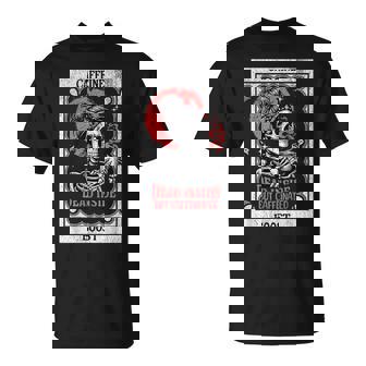 Tarot Card Mom Dead Inside But Caffeinated Skeleton T-Shirt | Mazezy