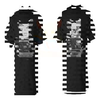 Gato Blanco Está Leyendo Un Libro Leyendo Gato Camiseta unisex - Regaloses