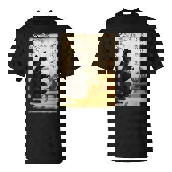 Gato Negro Japonés Bebiendo Arte De Té Camiseta unisex - Regaloses