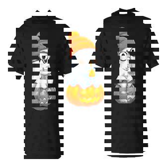 Ghost With Bubble Tea And Pumpkin Halloween T-Shirt | Mazezy