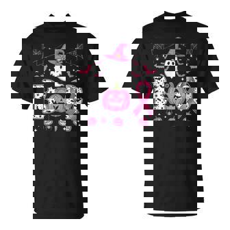 Ghost Witch Hat Pink Ribbon Breast Cancer Halloween T-Shirt - Monsterry