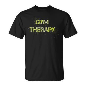 Gimnasio Cultura Gym Therapy Azul Marino Gráfico Cuello Camiseta unisex - Regaloses