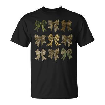 Girls Camo Coquette Bow American Army Flag Camouflage Hunter T-Shirt - Thegiftio UK