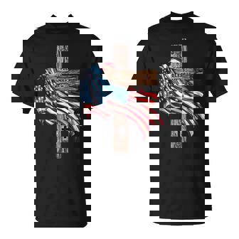 God Bless America Cross American Flag Us Patriotic Christian T-Shirt - Monsterry