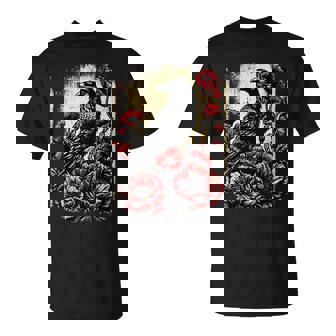 Gothic Raven Rose Floral Crow T-Shirt | Mazezy