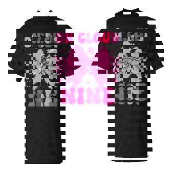 Groovy On Cloud Nine Bday 9Th Birthday Girl Coquette Bow T-Shirt - Thegiftio